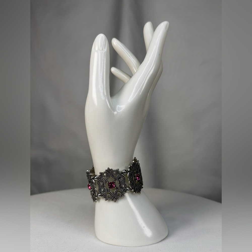 Women’s Vintage Elegant Silver and Purple Rhinestones Bracelet - Picture 2 of 5